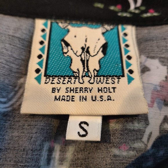 Desert West Womens Black Western Rodeo Horse Cacti Floral L/S Button Up Top S - Picture 9 of 11